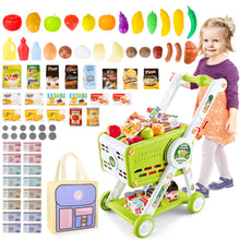 Load image into Gallery viewer, Kids Shopping Cart Trolley Play Set with Pretend Food and Accessories Grocery Shopping Cart Pretend Play and Role-Playing Games