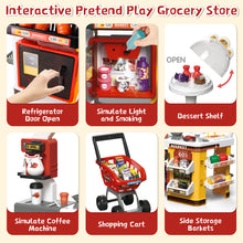 Load image into Gallery viewer, 65 PCS Grocery Store Playset Pretend Supermarket Playset for Kids w/ Shopping Cart Cash Register Play Food Accessories Christmas Birthday Gift