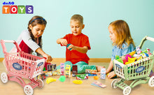 Load image into Gallery viewer, Kids Easy to Assemble Shopping Cart with Groceries, POS Machine, Plastic Money, Credit Cards and Shopping Cards