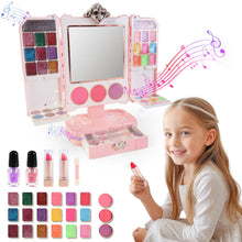 Load image into Gallery viewer, Kids Pink Beauty Make-Up Dresser Set – Foldable Vanity with Mirror, Light-Up Music, and Complete Makeup Accessories for Girls, Perfect for Pretend Play and Role-Playing Fun, Gift for Ages 3+
