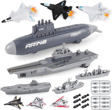 Load image into Gallery viewer, Aircraft Carrier Toy Military Submarine Naval Ship Battleship Play Set with 6 PCS Planes Toys for Kids-SUMC