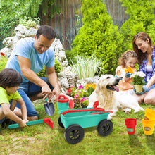 Load image into Gallery viewer, Pull along Wheelbarrow and Gardening Tools Play Set with Plant Pots Outdoors Toy for Kids with Plant Pots