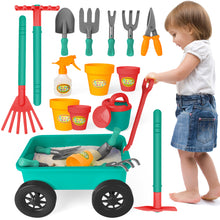 Load image into Gallery viewer, Pull along Wheelbarrow and Gardening Tools Play Set with Plant Pots Outdoors Toy for Kids with Plant Pots