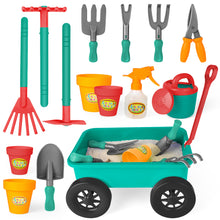 Load image into Gallery viewer, Pull along Wheelbarrow and Gardening Tools Play Set with Plant Pots Outdoors Toy for Kids with Plant Pots