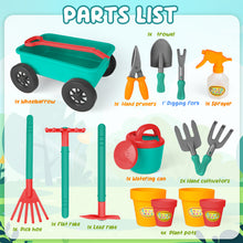 Load image into Gallery viewer, Pull along Wheelbarrow and Gardening Tools Play Set with Plant Pots Outdoors Toy for Kids with Plant Pots