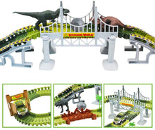 Load image into Gallery viewer, Slot Car Race Track Sets Dino World Flexible Race Track, Wooden Bridge, Ball & Car with Light Play Set