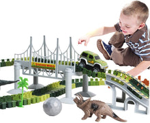 Load image into Gallery viewer, Slot Car Race Track Sets Dino World Flexible Race Track, Wooden Bridge, Ball & Car with Light Play Set