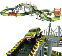 Load image into Gallery viewer, Slot Car Race Track Sets Dino World Flexible Race Track, Wooden Bridge, Ball & Car with Light Play Set
