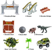 Load image into Gallery viewer, Slot Car Race Track Sets Dino World Flexible Race Track, Wooden Bridge, Ball & Car with Light Play Set
