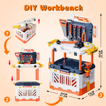 Load image into Gallery viewer, 4 in 1 Kids Portable Workbench 90 Pcs Transformable Tool Bench
