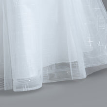 Load image into Gallery viewer, Girls Long Bubble Sleeve Sweet and Cute Long Mesh Fluffy Dress Wedding Flower Girl Costume Sequin Embroidered Tiered Puffy Tulle Princess Dress
