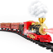 Load image into Gallery viewer, Red Christmas Tree Toy Steam Train Set with Lights Sounds Christmas Train Set Electric Train Sets for Kids Toy Christmas Under Tree Decoration