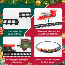 Load image into Gallery viewer, Electric Christmas Train Set with Deformable Carriage 4 Random Alloy Cars Sound Smoke and Cool Light Christmas Tree Train Gift for Kids
