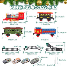 Load image into Gallery viewer, Electric Christmas Train Set with Deformable Carriage 4 Random Alloy Cars Sound Smoke and Cool Light Christmas Tree Train Gift for Kids