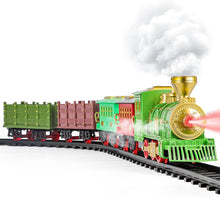 Load image into Gallery viewer, Green Christmas Tree Toy Steam Train Set w/ Lights Sounds Christmas Train Set Electric Train Sets for Kids Toy Christmas Under Tree Decoration