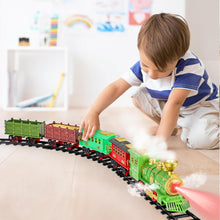 Load image into Gallery viewer, Green Christmas Tree Toy Steam Train Set w/ Lights Sounds Christmas Train Set Electric Train Sets for Kids Toy Christmas Under Tree Decoration