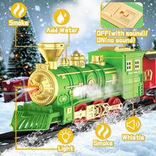 Load image into Gallery viewer, Green Christmas Tree Toy Steam Train Set w/ Lights Sounds Christmas Train Set Electric Train Sets for Kids Toy Christmas Under Tree Decoration
