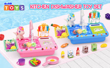 Load image into Gallery viewer, Kids Kitchen Sink Playset with Real Running Water ¨C Includes Colorful Food Accessories, Cookware, Hanging Rack, Chopping Board, and Ample Storage Space ¨C Fun and Educational Role-Play Toy for Boys and Girls Aged 3+