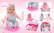 Load image into Gallery viewer, 12-inch Baby Doll Feeding Play Set with Stroller High Chair, Feeding Set, Clothes, Storage Bag, Complete Nursery Kit Pretend Play Set Gift for Kids 3+