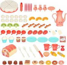 Load image into Gallery viewer, Cutting and Decorating Birthday Cake Tea Party Play Set with Candle Light and Dessert and Cake Accessories Included