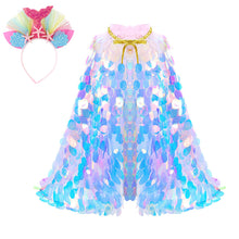 Load image into Gallery viewer, Princess Mermaid Sequins Cape Costume Set Role Play Fancy Dress Up for Kids Girl