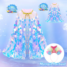 Load image into Gallery viewer, Princess Mermaid Sequins Cape Costume Set Role Play Fancy Dress Up for Kids Girl