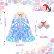 Load image into Gallery viewer, Princess Mermaid Sequins Cape Costume Set Role Play Fancy Dress Up for Kids Girl