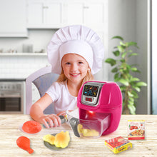 Load image into Gallery viewer, Pink Air Fryer Toy Pretend Play Toys Cooking Machine Role Play Set with plates play food accessories food serving tongs