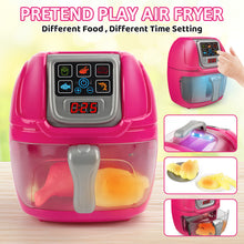 Load image into Gallery viewer, Pink Air Fryer Toy Pretend Play Toys Cooking Machine Role Play Set with plates play food accessories food serving tongs