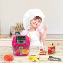 Load image into Gallery viewer, Pink Air Fryer Toy Pretend Play Toys Cooking Machine Role Play Set with plates play food accessories food serving tongs