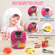 Load image into Gallery viewer, Pink Air Fryer Toy Pretend Play Toys Cooking Machine Role Play Set with plates play food accessories food serving tongs