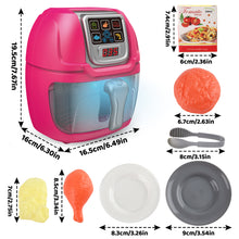 Load image into Gallery viewer, Pink Air Fryer Toy Pretend Play Toys Cooking Machine Role Play Set with plates play food accessories food serving tongs