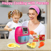 Load image into Gallery viewer, Pink Air Fryer Toy Pretend Play Toys Cooking Machine Role Play Set with plates play food accessories food serving tongs