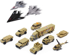 Load image into Gallery viewer, 12 Pieces Special Forces Assorted Military Vehicles Scaled Army Toy Play Set -Stealth Bomber Tank Helicopter Jets Kids Toy Christmas Gift