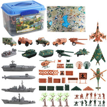 Load image into Gallery viewer, 56 Pieces Military Army Play Set with Play Map Toy Soldiers Military Vehicles Planes and Battlefield Great Fun Toys Gifts for Kids