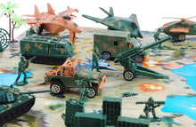 Load image into Gallery viewer, 56 Pieces Military Army Play Set with Play Map Toy Soldiers Military Vehicles Planes and Battlefield Great Fun Toys Gifts for Kids