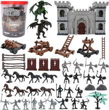 Load image into Gallery viewer, 76 Pcs Ancient Wars Play Set w/Castle Soldiers Shield Cart Ladder Flying Dragon Battlefield Accessories War Figures Toys Gift for Kids