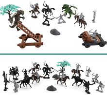 Load image into Gallery viewer, 76 Pcs Ancient Wars Play Set w/Castle Soldiers Shield Cart Ladder Flying Dragon Battlefield Accessories War Figures Toys Gift for Kids