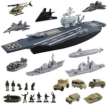 Load image into Gallery viewer, Model Ship Aircraft Carrier with Small Scale Model Planes, Trucks, Helicopter, Tank, Submarine, Battle Shops & Action Figures Included