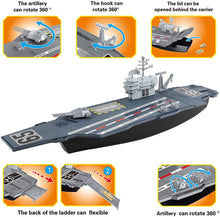Load image into Gallery viewer, Model Ship Aircraft Carrier with Small Scale Model Planes, Trucks, Helicopter, Tank, Submarine, Battle Shops & Action Figures Included