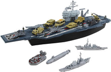 Load image into Gallery viewer, Model Ship Aircraft Carrier with Small Scale Model Planes, Trucks, Helicopter, Tank, Submarine, Battle Shops & Action Figures Included