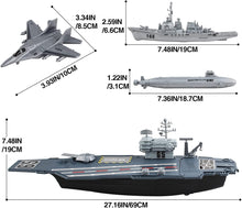 Load image into Gallery viewer, Model Ship Aircraft Carrier with Small Scale Model Planes, Trucks, Helicopter, Tank, Submarine, Battle Shops & Action Figures Included