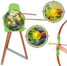 Load image into Gallery viewer, Dinosaur Themed Bow and Arrow Shooting Archery Set with Bow Suction Top Arrows Quiver Target Stand Outdoor Garden Game for Kids