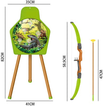 Load image into Gallery viewer, Dinosaur Themed Bow and Arrow Shooting Archery Set with Bow Suction Top Arrows Quiver Target Stand Outdoor Garden Game for Kids