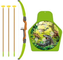 Load image into Gallery viewer, Dinosaur Themed Bow and Arrow Shooting Archery Set with Bow Suction Top Arrows Quiver Target Stand Outdoor Garden Game for Kids