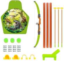Load image into Gallery viewer, Dinosaur Themed Bow and Arrow Shooting Archery Set with Bow Suction Top Arrows Quiver Target Stand Outdoor Garden Game for Kids