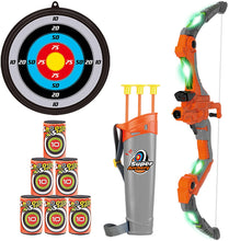 Load image into Gallery viewer, Indoor Outdoor Luminous Archery Play Set Toy with Target Suction Cup Arrows Target Board 6 Foam Targets Great Target Games for Kids