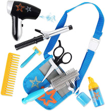 Load image into Gallery viewer, Stylist Hairdresser Barber Salon Role Play Set with Hairdryer, Curling Iron Belt and Styling Accessories Pretend Play Set for Kids