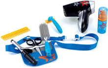 Load image into Gallery viewer, Stylist Hairdresser Barber Salon Role Play Set with Hairdryer, Curling Iron Belt and Styling Accessories Pretend Play Set for Kids