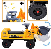 Load image into Gallery viewer, 2-in-1 Ride on Toy Bulldozer Truck for Toddlers with Manual Forklift and Excavator Scoop Horn and Additional Storage Seat Christmas Gift